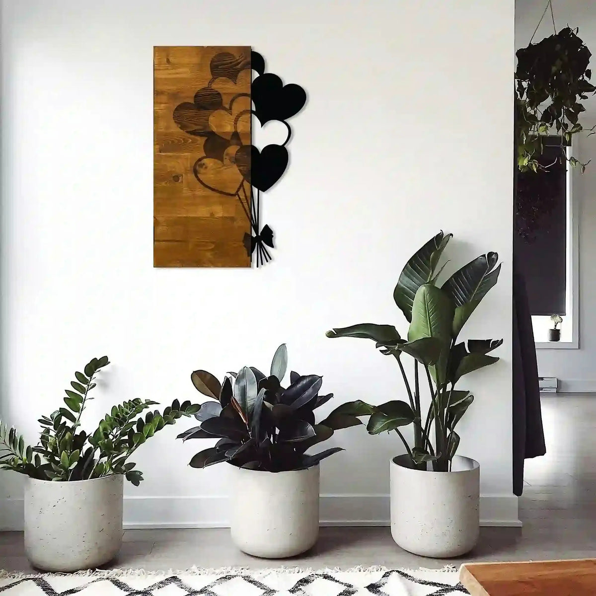 Decoratiune perete LOVE, nuc/negru, lemn/metal, 39x58 cm