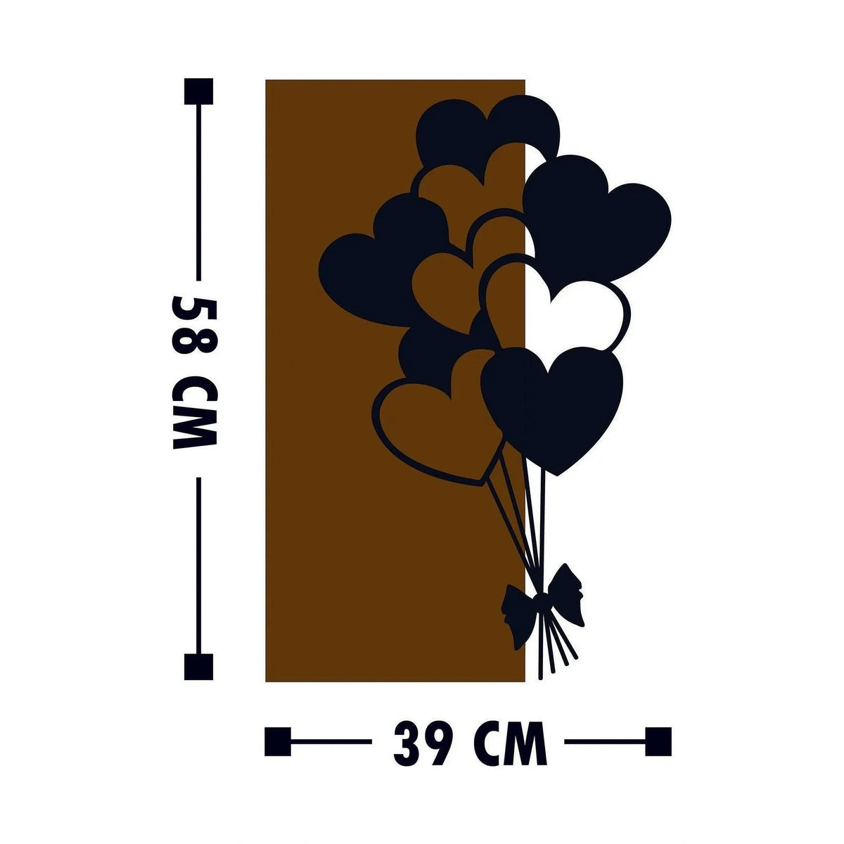 Decoratiune perete LOVE, nuc/negru, lemn/metal, 39x58 cm