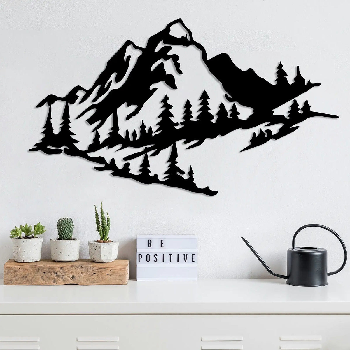 Decoratiune perete MOUNTAIN 2, negru, metal, 70x40 cm