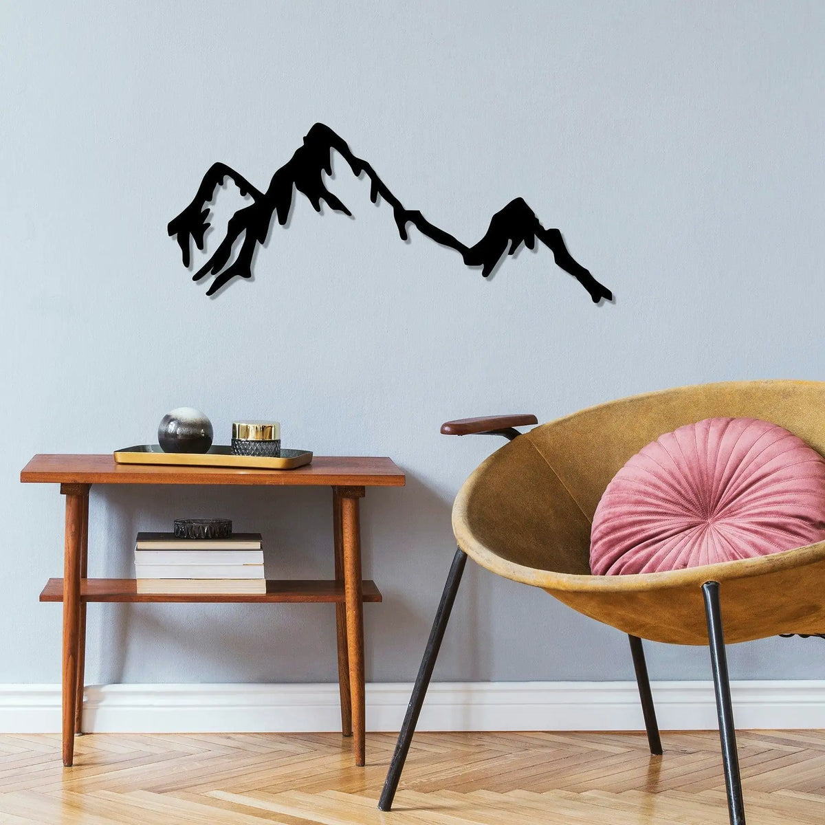 Decoratiune perete MOUNTAIN, negru, metal, 70x45 cm