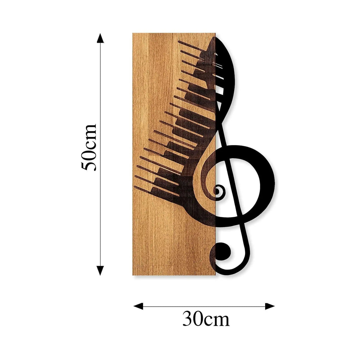 Decoratiune perete MUSICAL 1, stejar/negru, lemn/metal, 30x50 cm