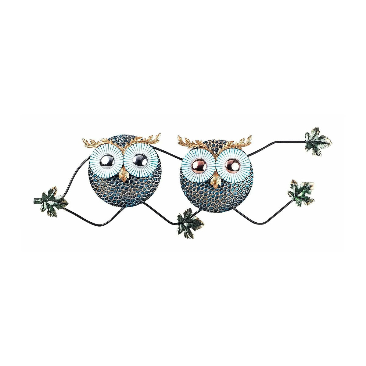 Decoratiune perete OWL 3, abastru/auriu, metal, 77x28 cm