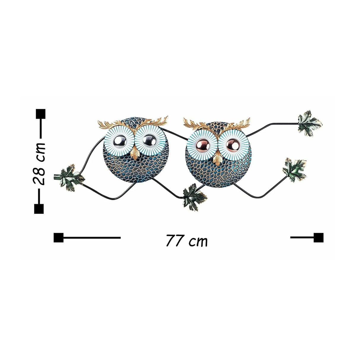 Decoratiune perete OWL 3, abastru/auriu, metal, 77x28 cm