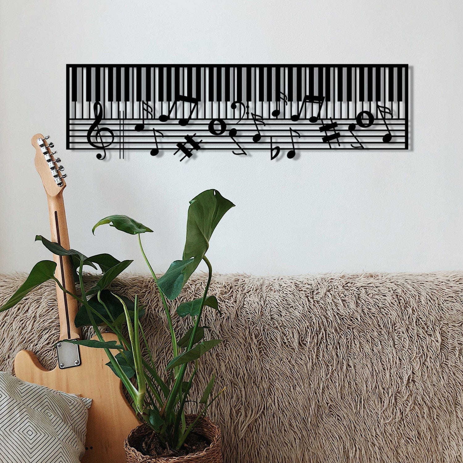 Decoratiune perete PIANO- M121, negru, metal, 70x30 cm