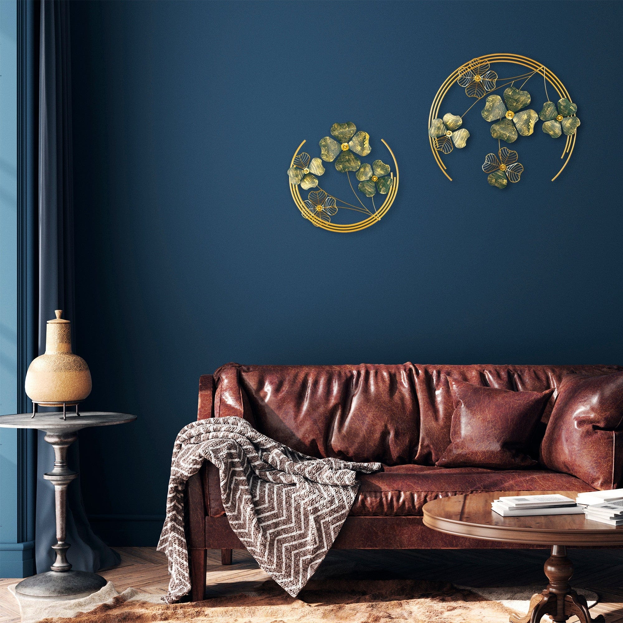 Decoratiune perete SHIHEZI, auriu/verde, metal, 50x50 cm