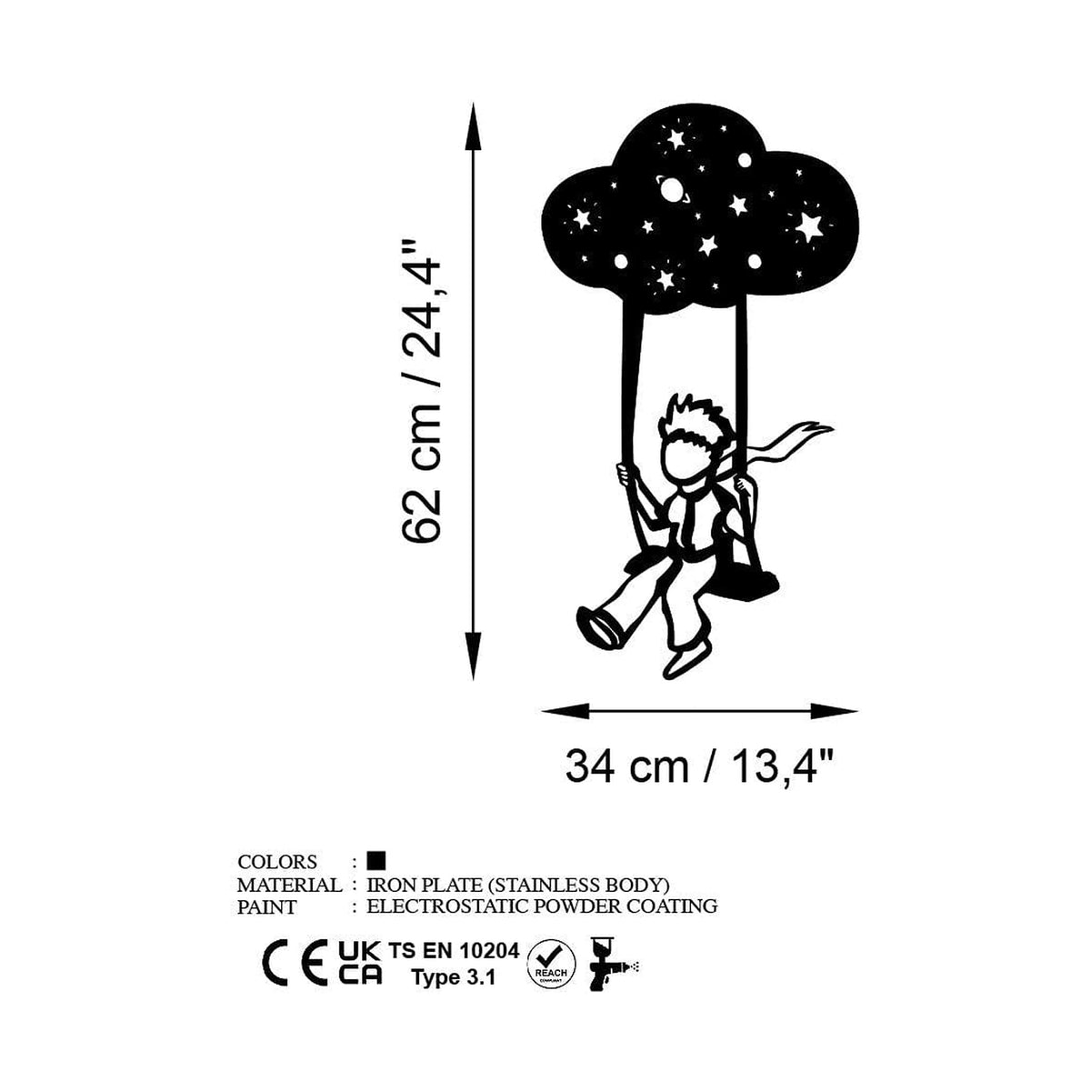 Decoratiune perete THE LITTLE PRINCE 6, negru, metal, 34x62 cm