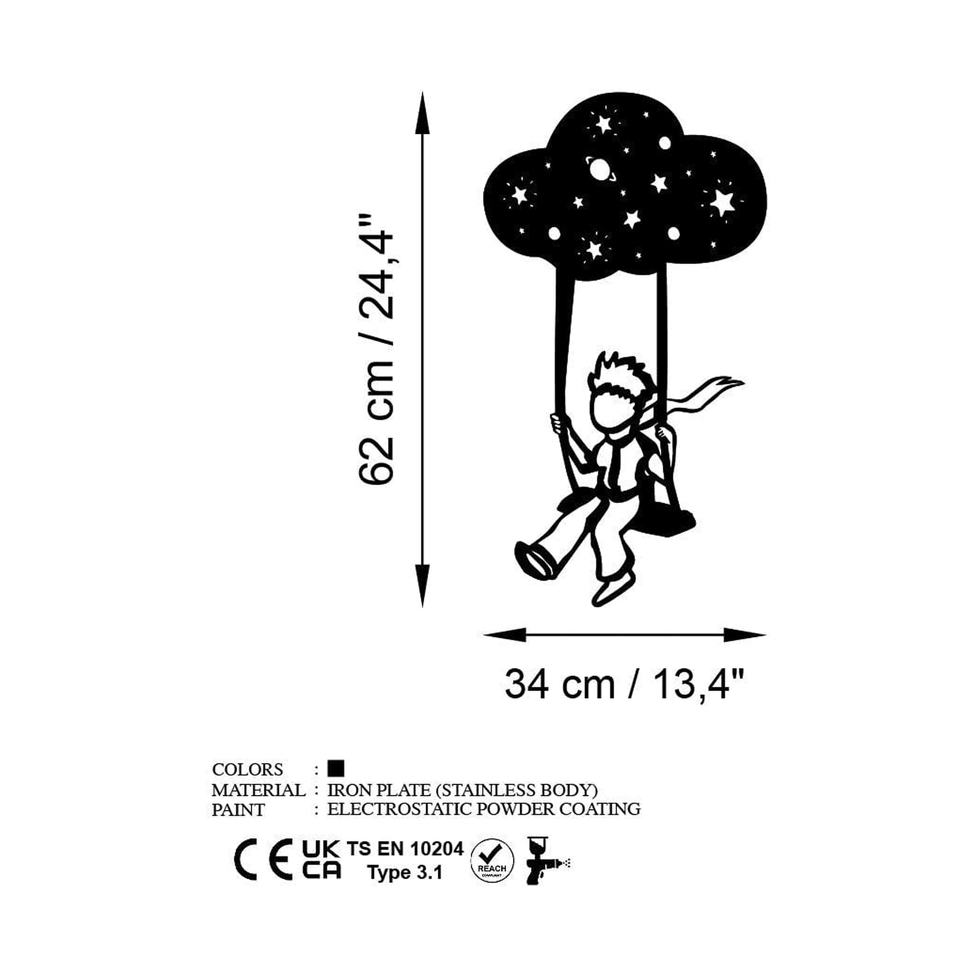 Decoratiune perete THE LITTLE PRINCE 6, negru, metal, 34x62 cm