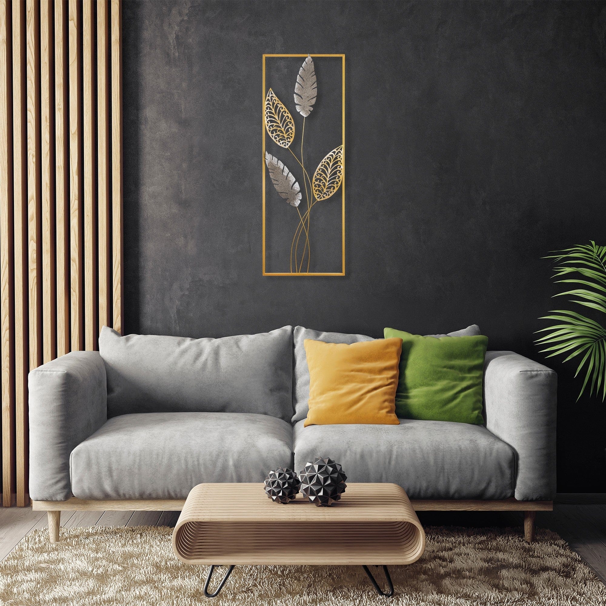 Decoratiune perete TIMEYI, auriu, metal, 32x5x90 cm