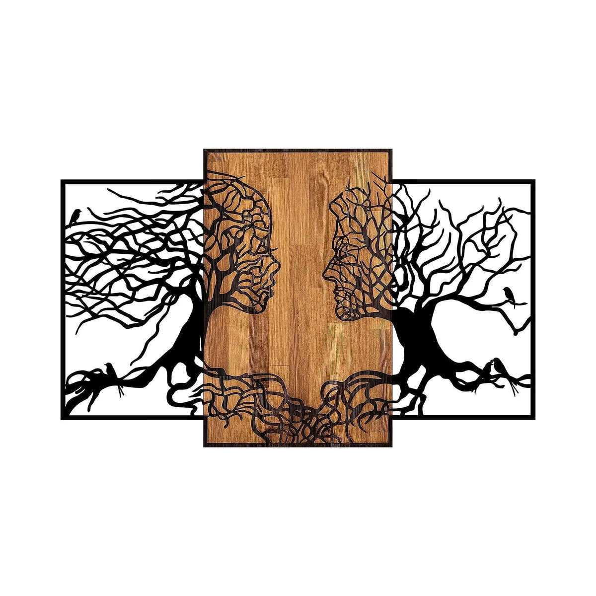 Decoratiune perete TREE LOVE 312, negru/nuc, metal/lemn, 125x3x79 cm