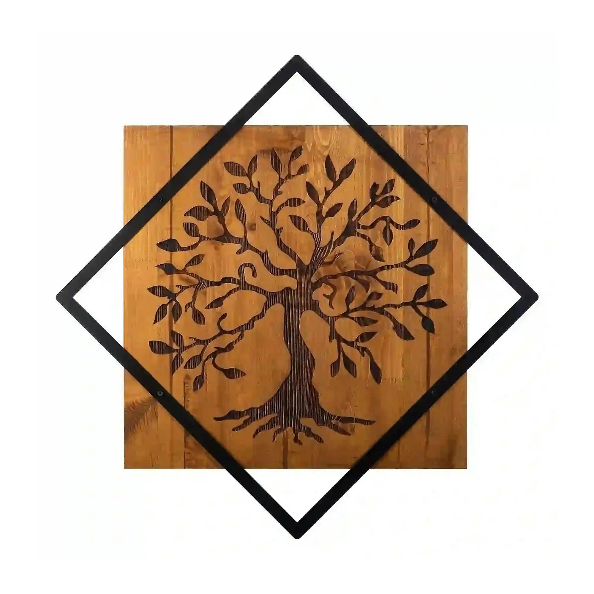 Decoratiune perete TREE, nuc/negru, lemn/metal, 54x54 cm