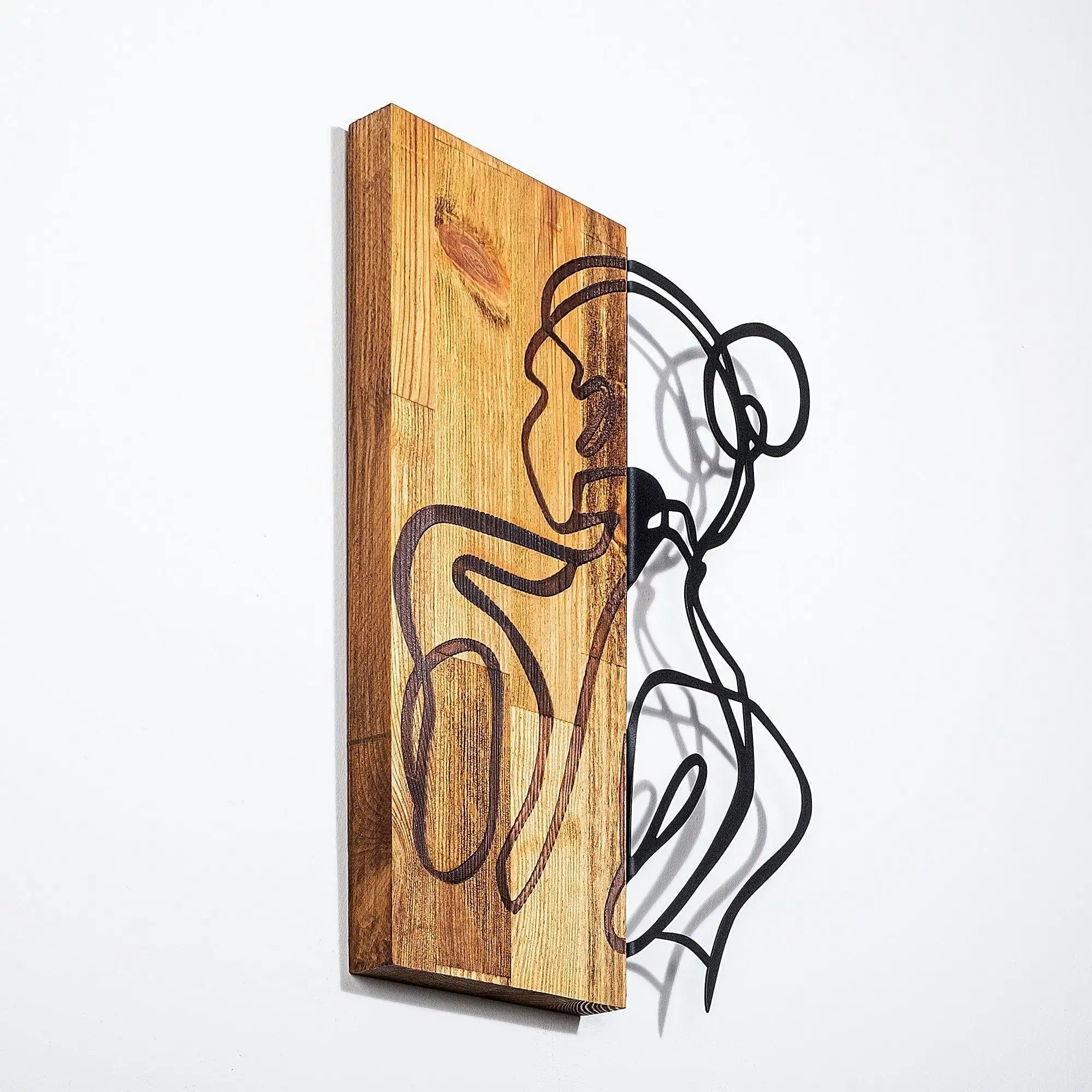 Decoratiune perete WOMAN BODY, stejar/negru, lemn/metal, 35x3x50 cm