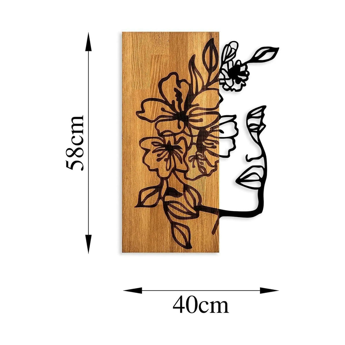 Decoratiune perete WOMAN FLORAL FACE 372, stejar/negru, lemn/metal, 40x58 cm