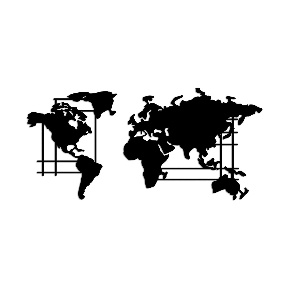 Decoratiune perete WORLD MAP-L, negru, metal, 120x56 cm