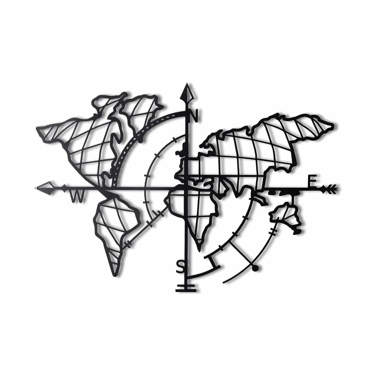 Decoratiune perete WORLD MAP, negru, metal, 95x65 cm