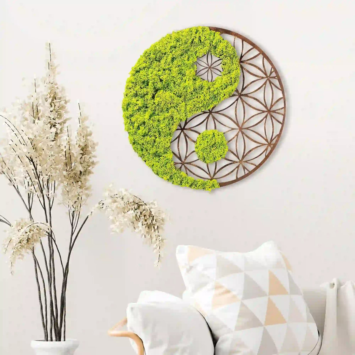 Decoratiune perete YIN YANG, verde/maro, 44x1x44 cm