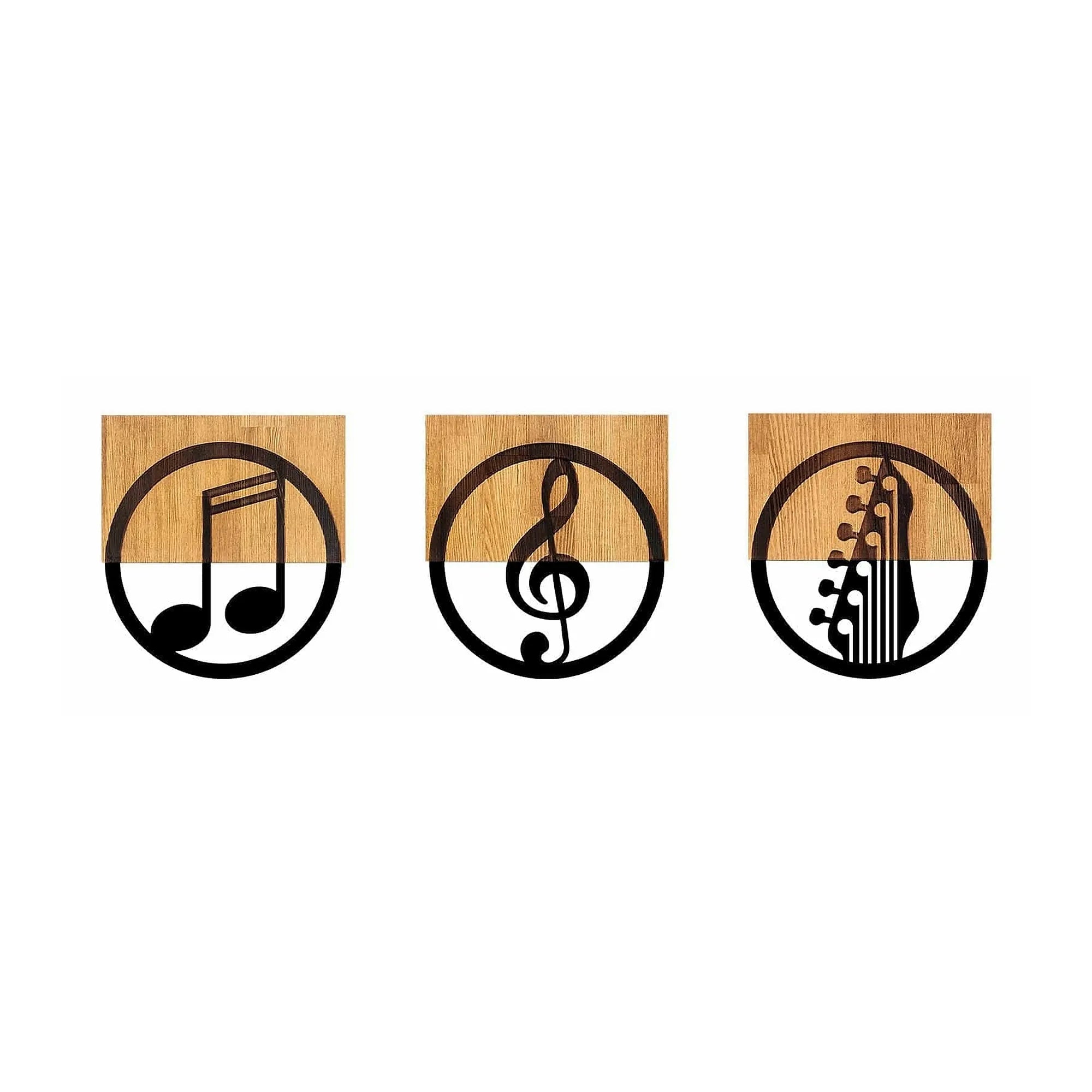 Decoratiuni perete JUST MUSIC - 334, negru/stejar, metal/lemn, 25x3x27 cm