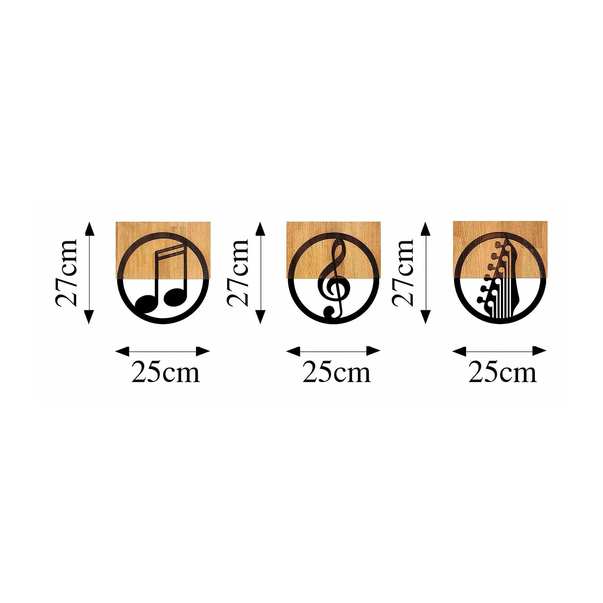 Decoratiuni perete JUST MUSIC - 334, negru/stejar, metal/lemn, 25x3x27 cm