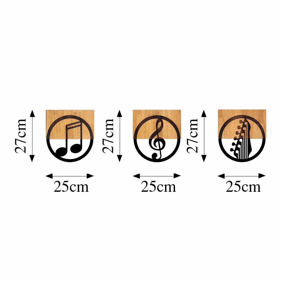 Decoratiuni perete JUST MUSIC - 334, negru/stejar, metal/lemn, 25x3x27 cm