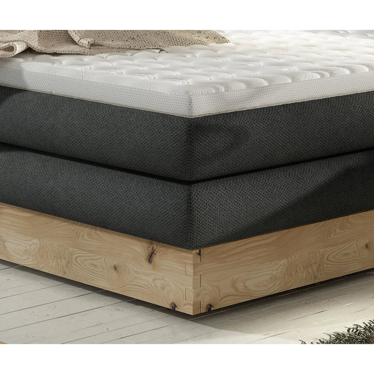 Pat boxspring DIORI 160x200, personalizabil materiale gama Premium, cu saltea, topper si lada pentru depozitare
