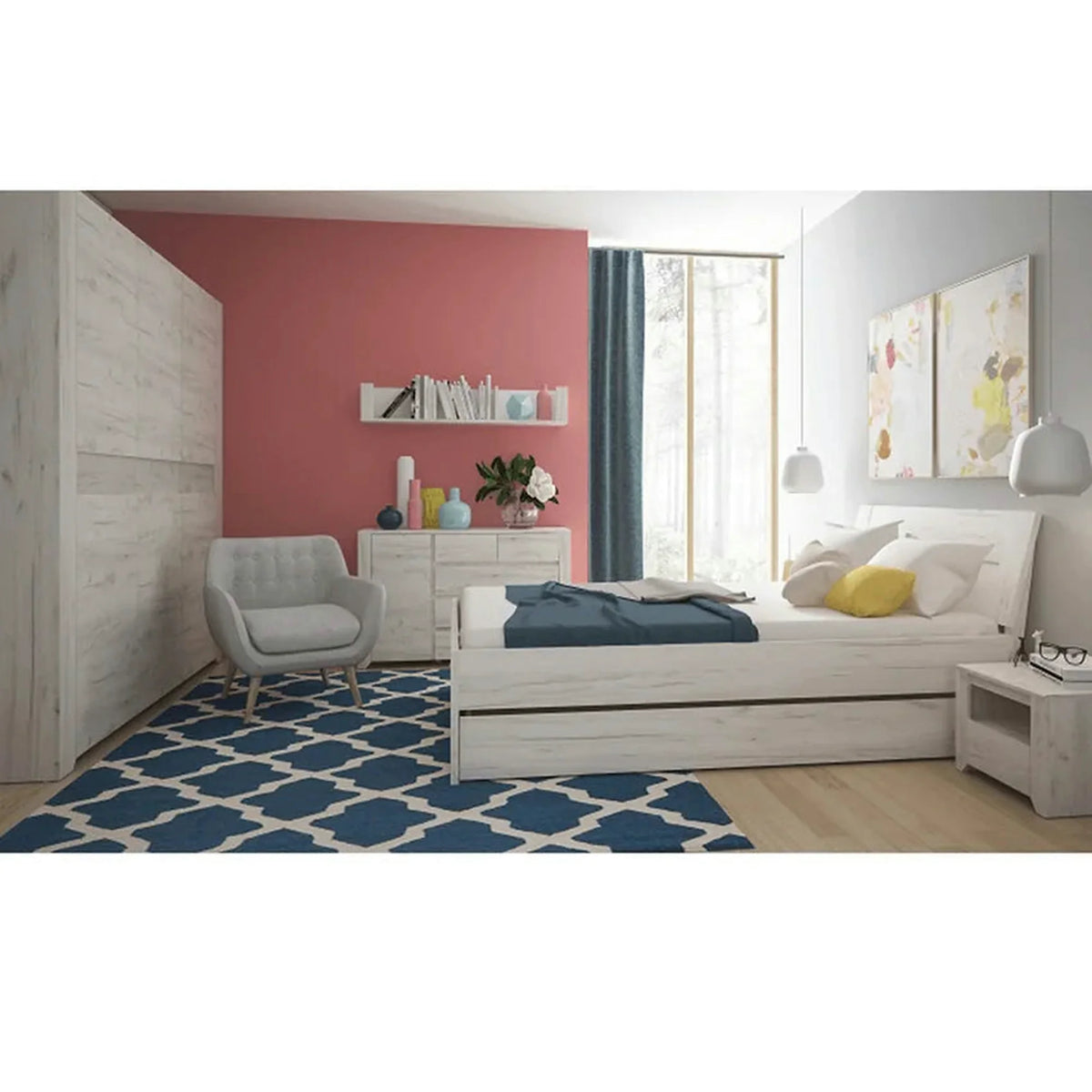 Dressing ANGEL TIP 22 3D, alb craft, PAL melaminat, cu 3 usi, 220x60x208 cm