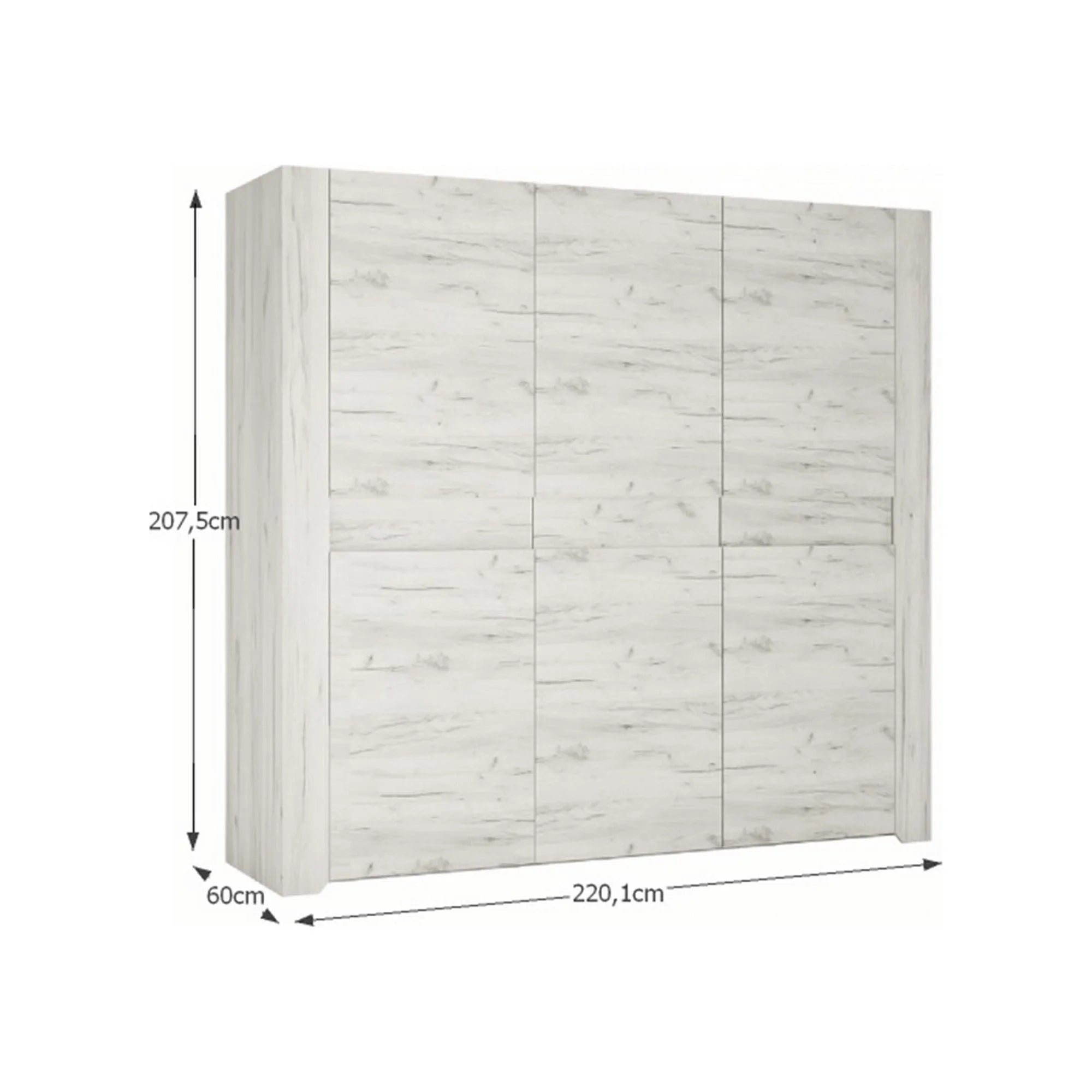 Dressing ANGEL TIP 22 3D, alb craft, PAL melaminat, cu 3 usi, 220x60x208 cm