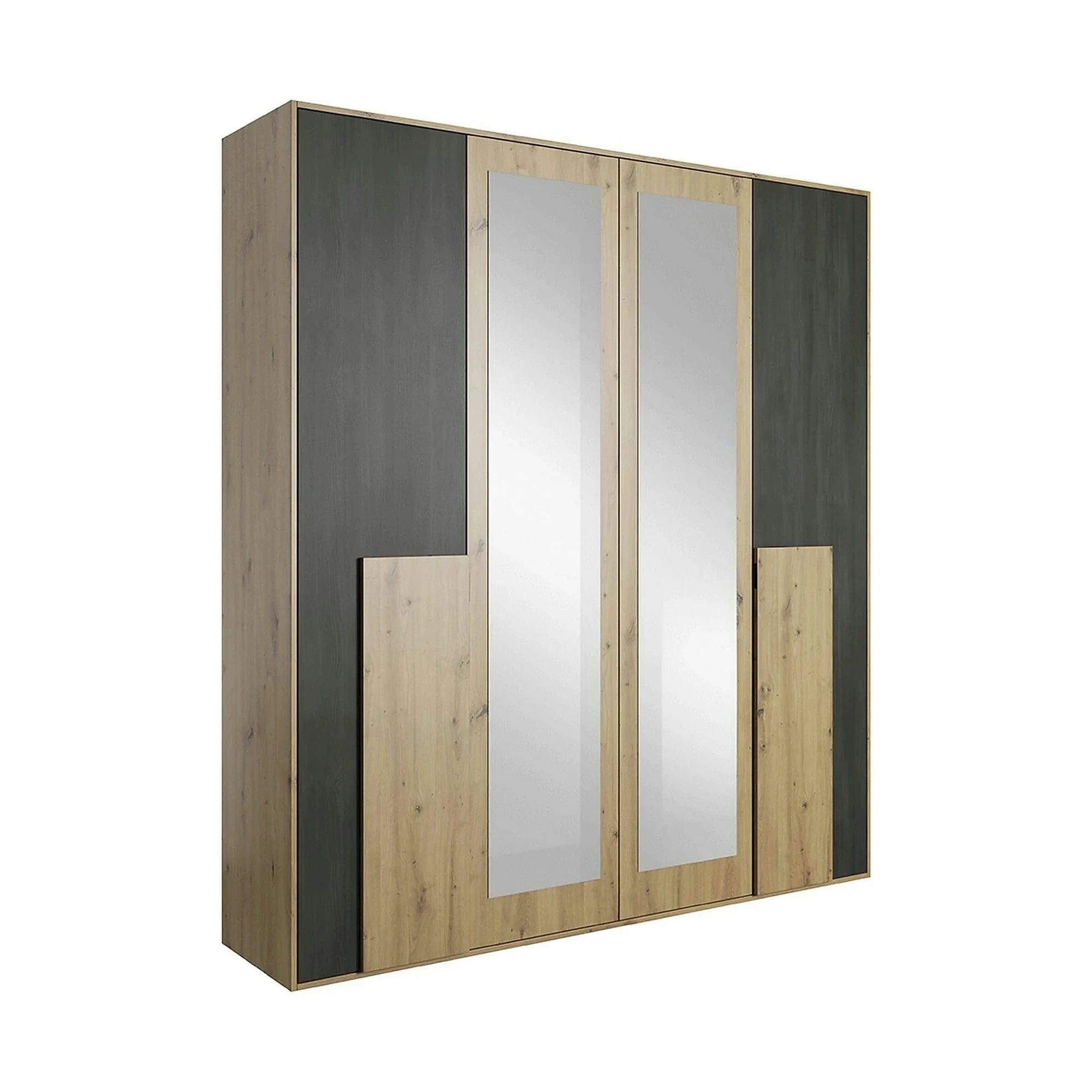 Dressing BAFRA, stejar artisan/pin negru, PAL laminat, cu 4 usi, 200x65x203 cm
