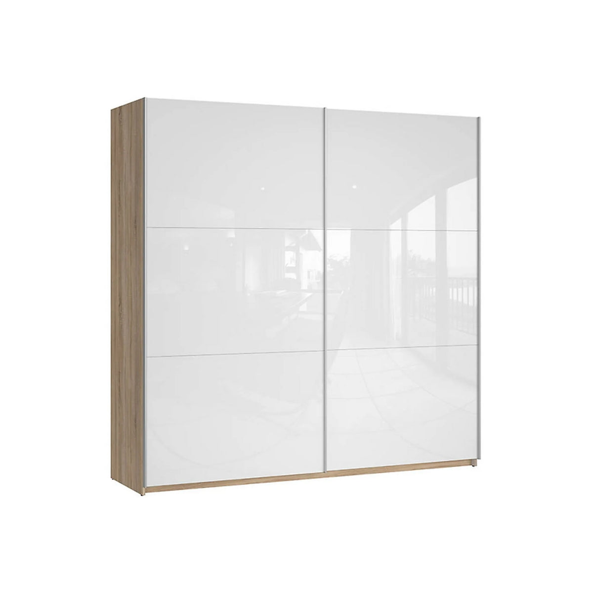 Dressing COLIN, alb lucios/stejar sonoma, PAL, cu 2 usi, 220x60x219 cm