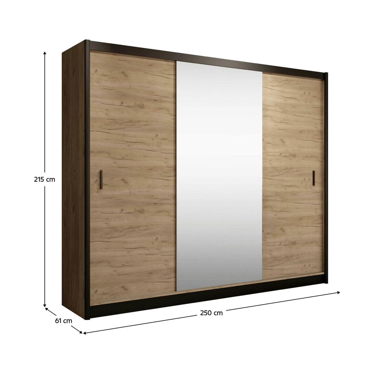 Dressing CRAFT, stejar craft/negru, PAL melaminat, cu 2 usi, 250x61x215 cm