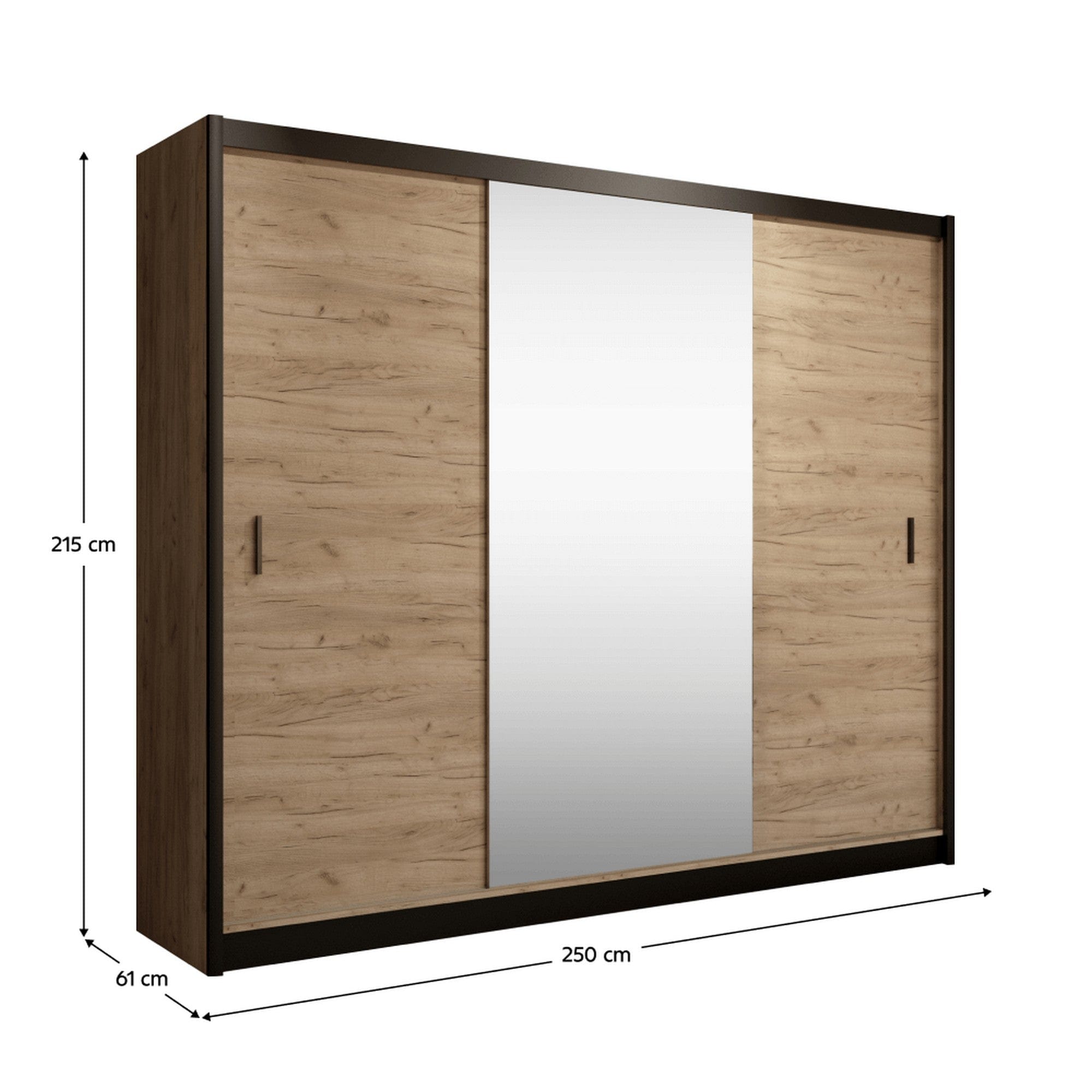 Dressing CRAFT, stejar craft/negru, PAL melaminat, cu 2 usi, 250x61x215 cm