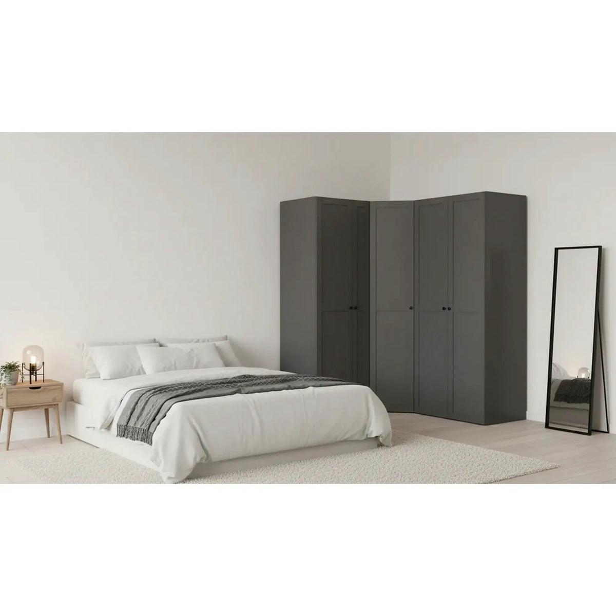 Dressing de colt FLEX, gri grafit, PAL, cu 5 usi, 203x178x240 cm