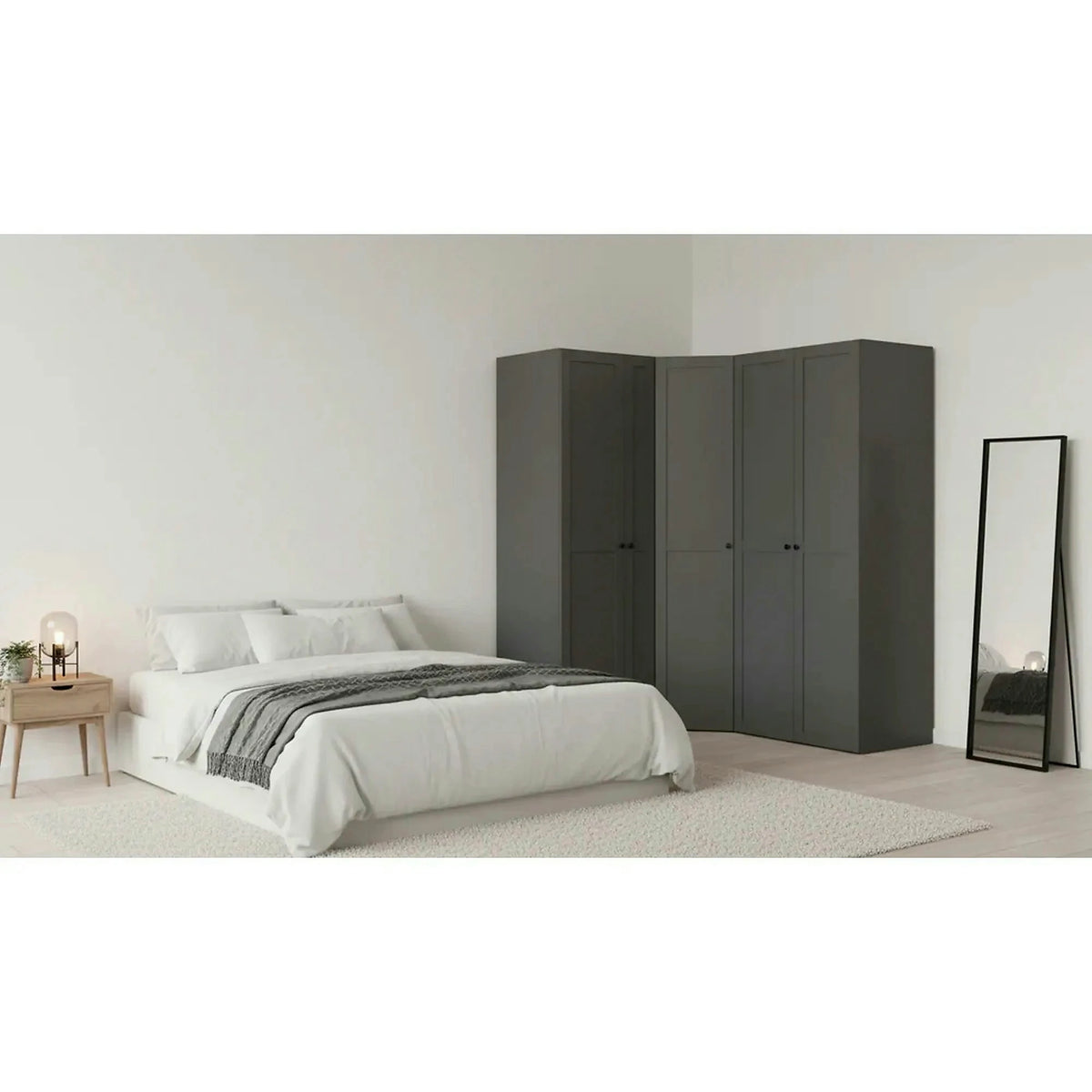 Dressing de colt FLEX, gri grafit, PAL, cu 5 usi, 203x178x240 cm
