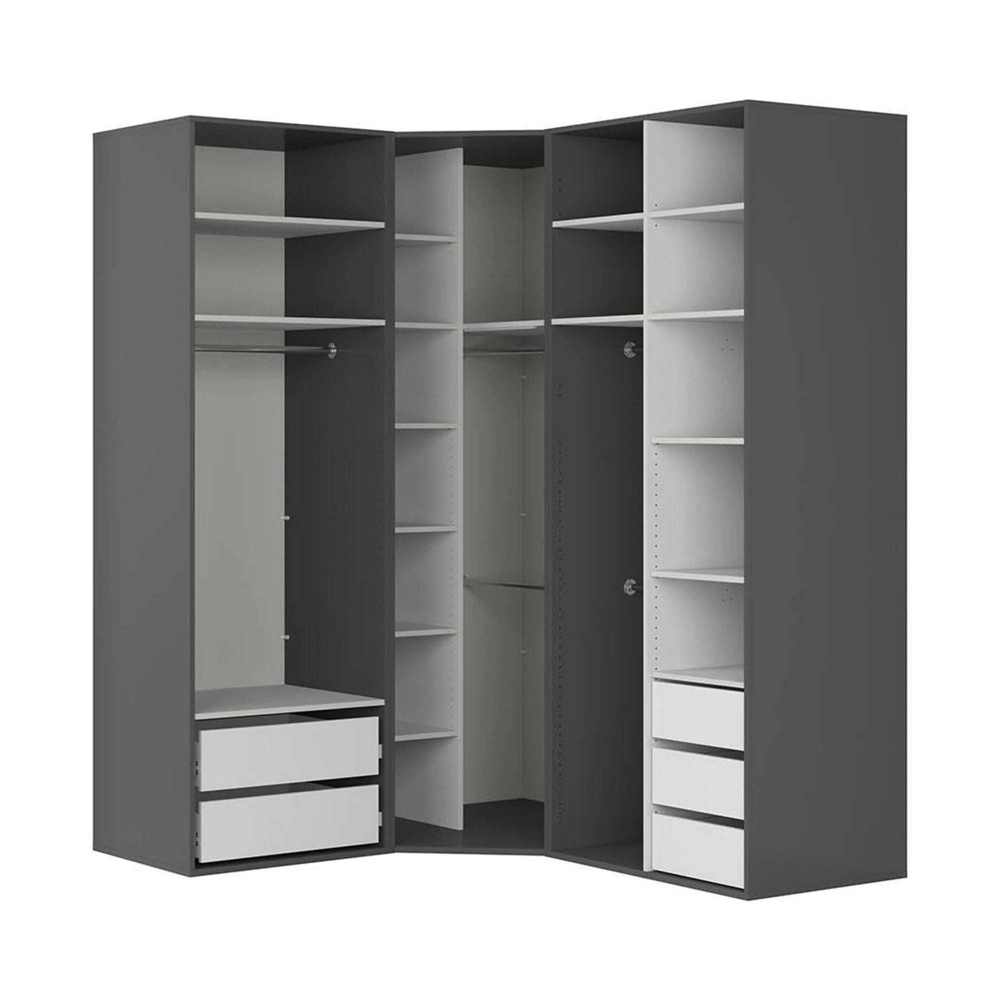 Dressing de colt FLEX, gri grafit, PAL, cu 5 usi, 203x178x240 cm