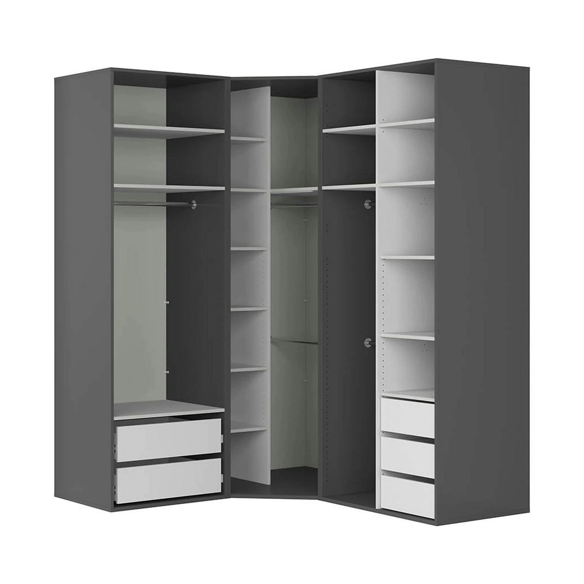 Dressing de colt FLEX, gri grafit, PAL, cu 5 usi, 203x178x240 cm