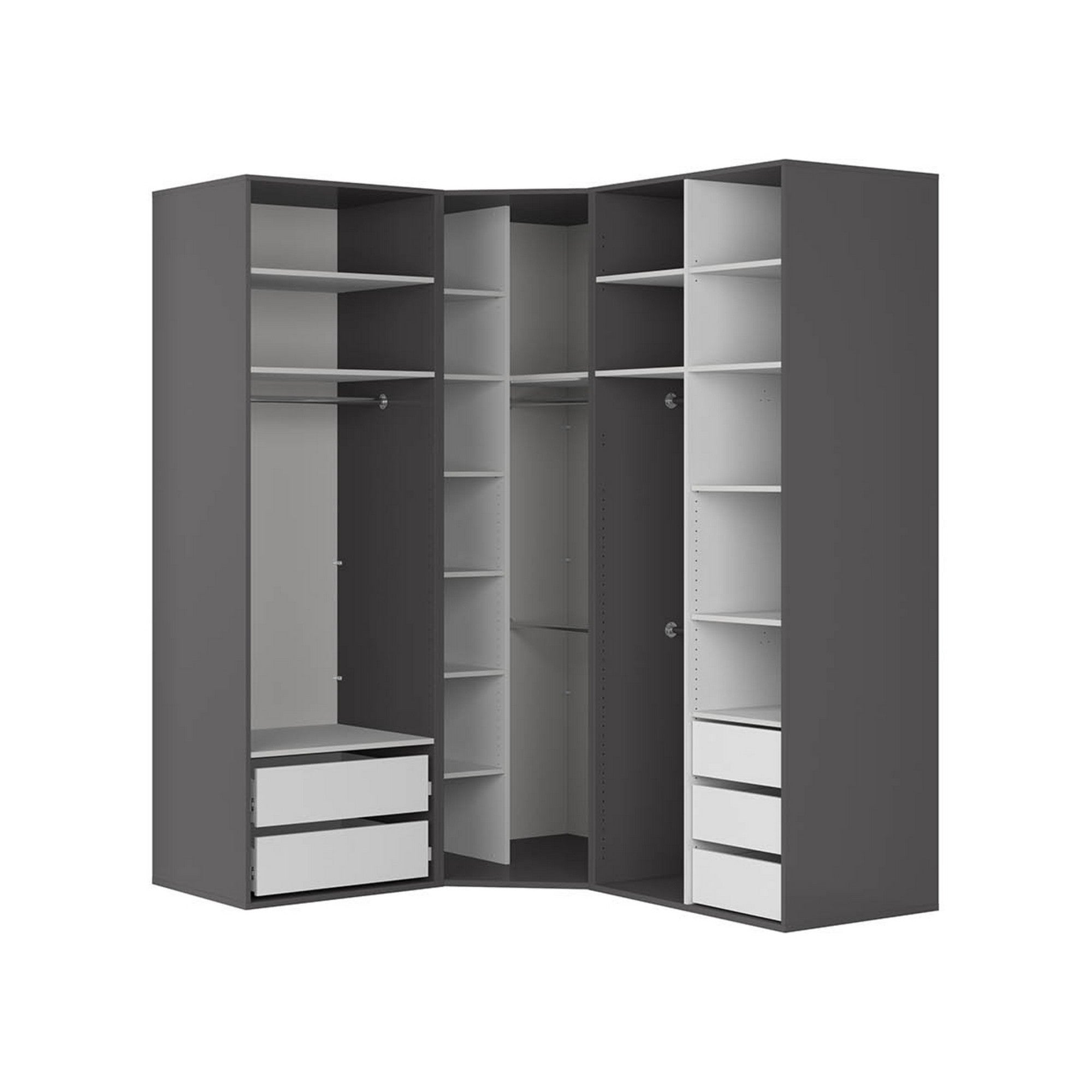 Dressing de colt FLEX, gri grafit, PAL, cu 5 usi, 203x178x240 cm