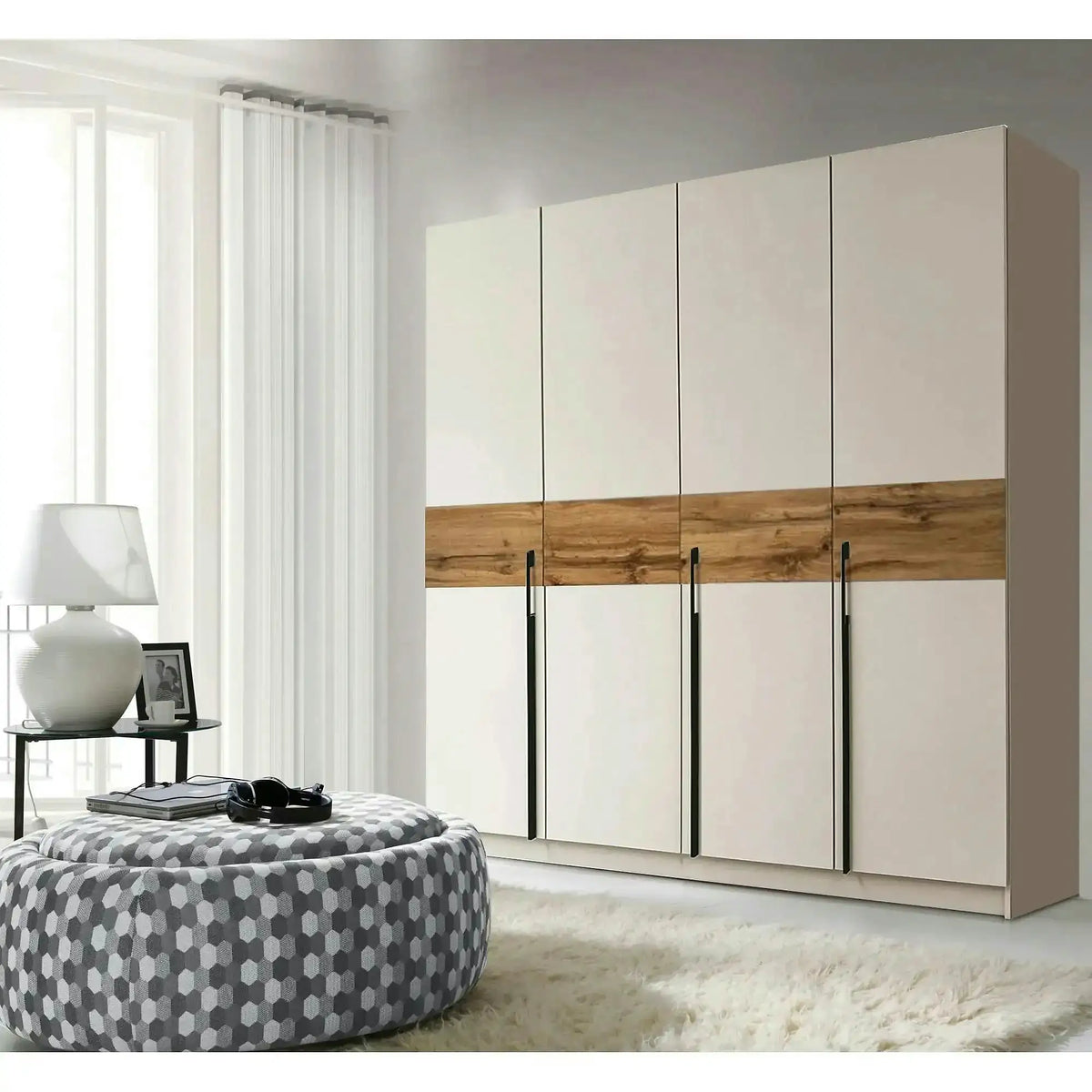 Dressing DENVER DEN3, casmir/stejar wotan, PAL, cu 4 usi, 200x59x215 cm