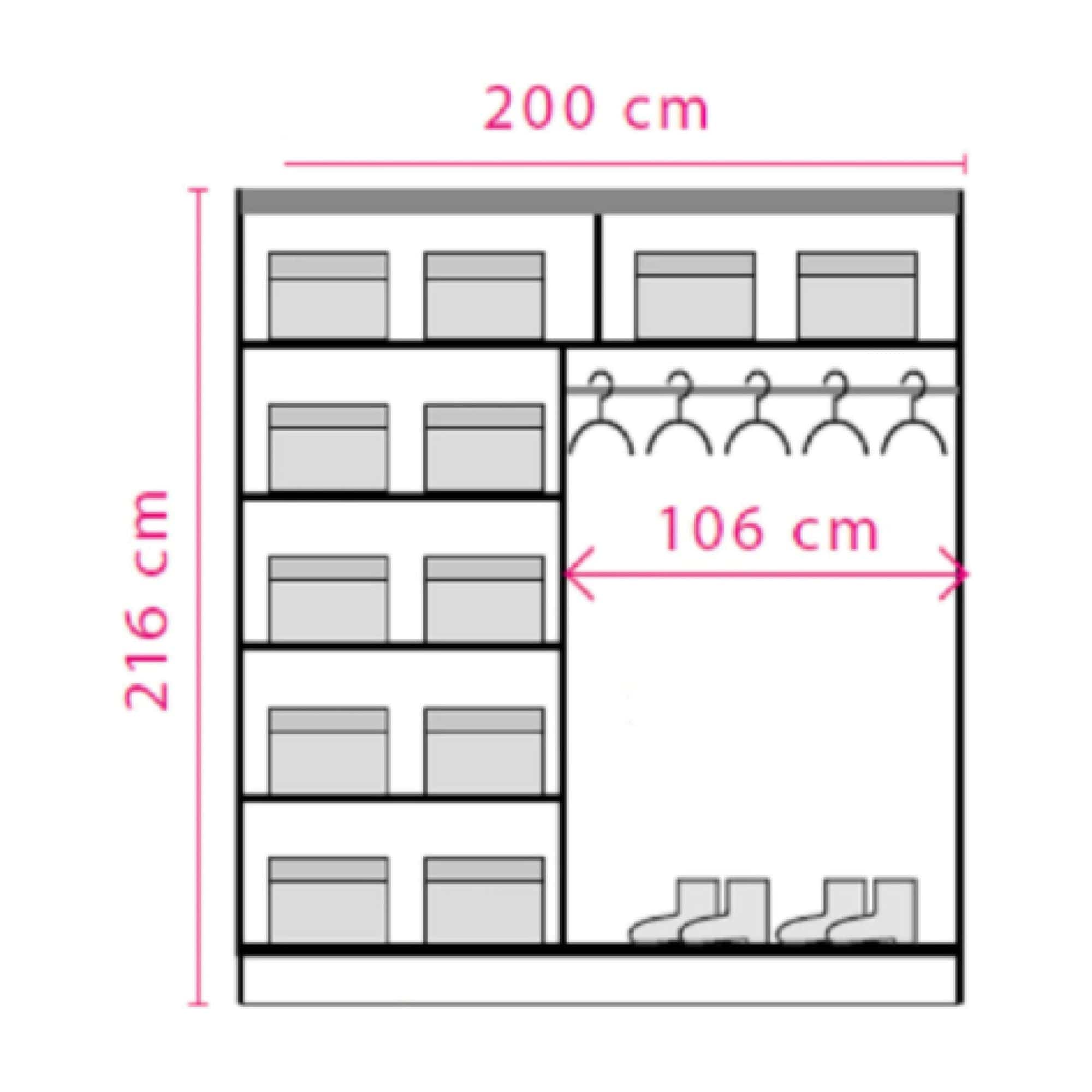 Dressing EFFECT, stejar columbia, PAL melaminat, cu 2 usi, 200x59x216 cm
