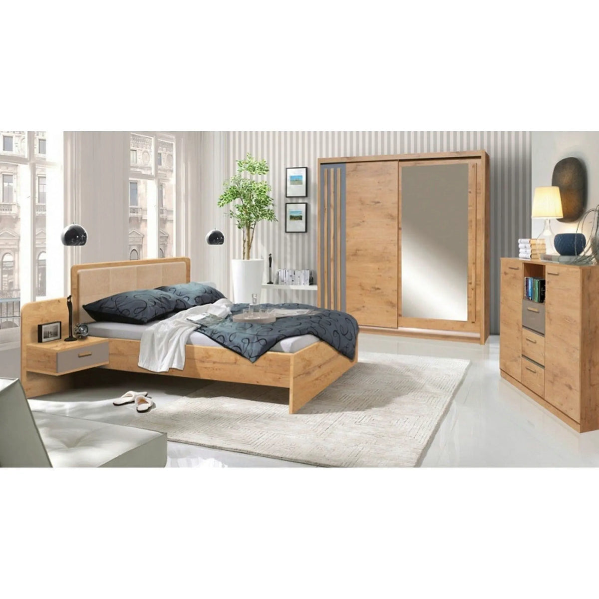 Dressing EFFECT, stejar lancelot, PAL melaminat, cu 2 usi, 200x59x216 cm