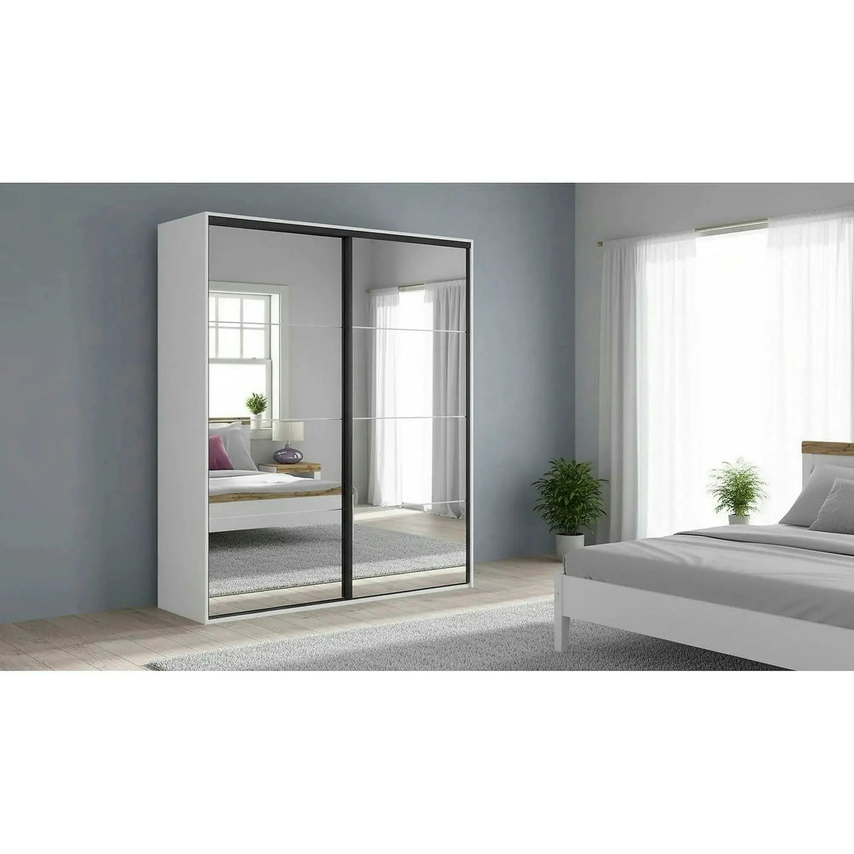 Dressing FLEX, alb, PAL, cu 2 usi si oglinda, 200x66x240 cm