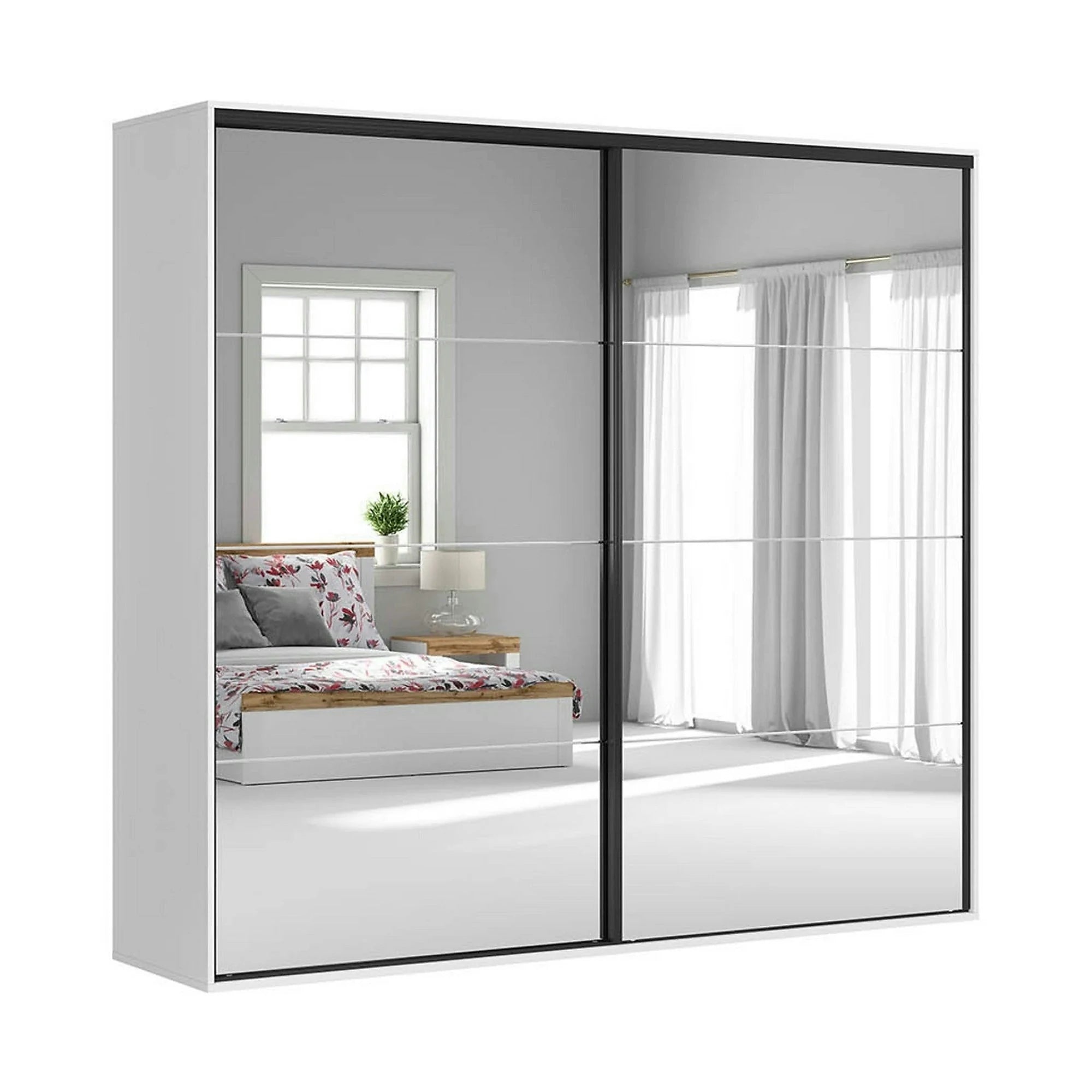 Dressing FLEX, alb, PAL, cu 2 usi si oglinda, 260x66x240 cm