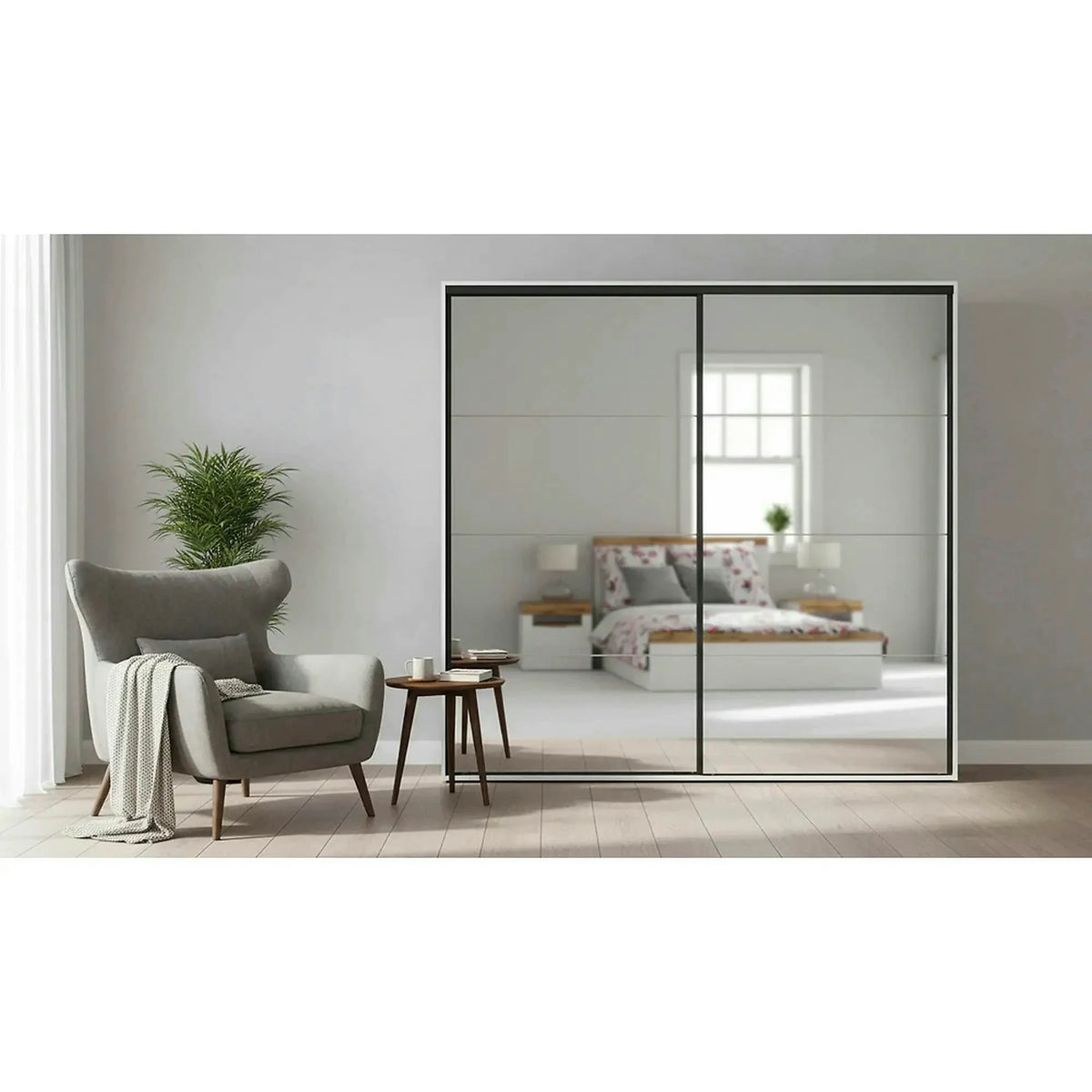 Dressing FLEX, alb, PAL, cu 2 usi si oglinda, 260x66x240 cm
