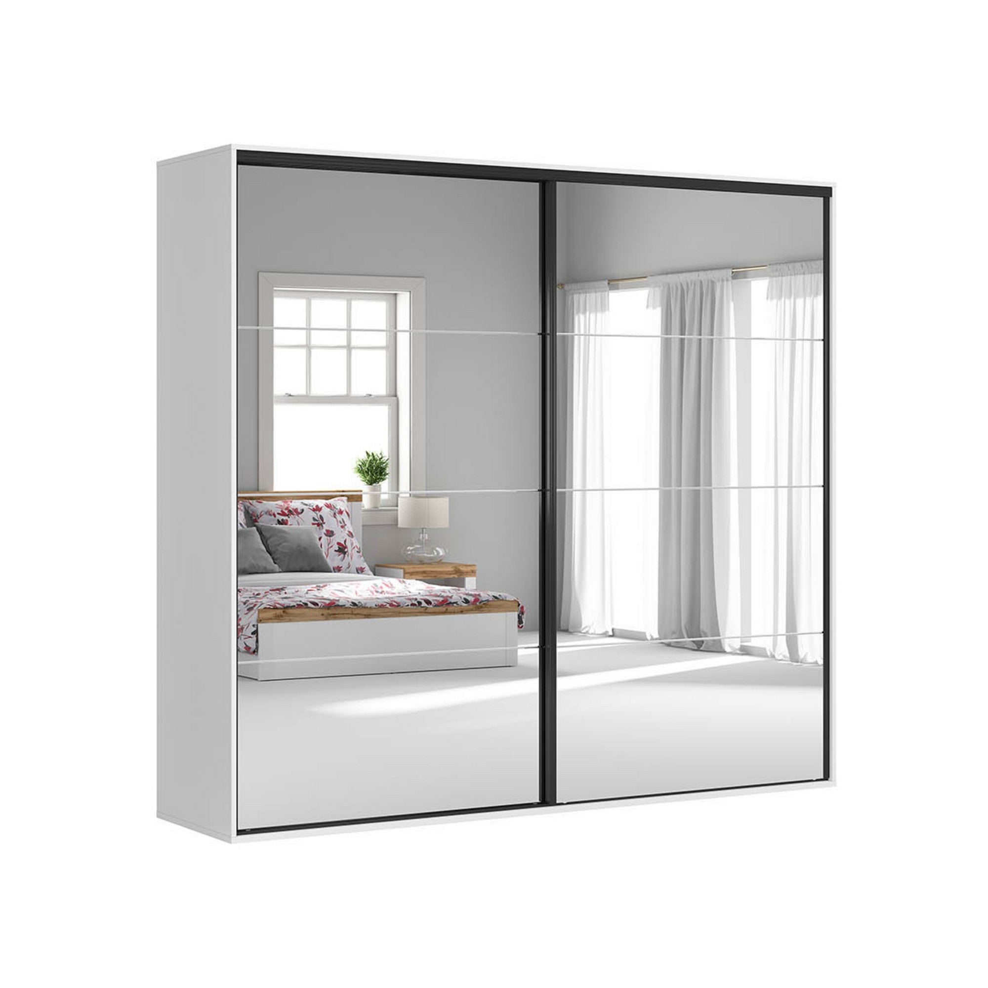 Dressing FLEX, alb, PAL, cu 2 usi si oglinda, 260x66x240 cm