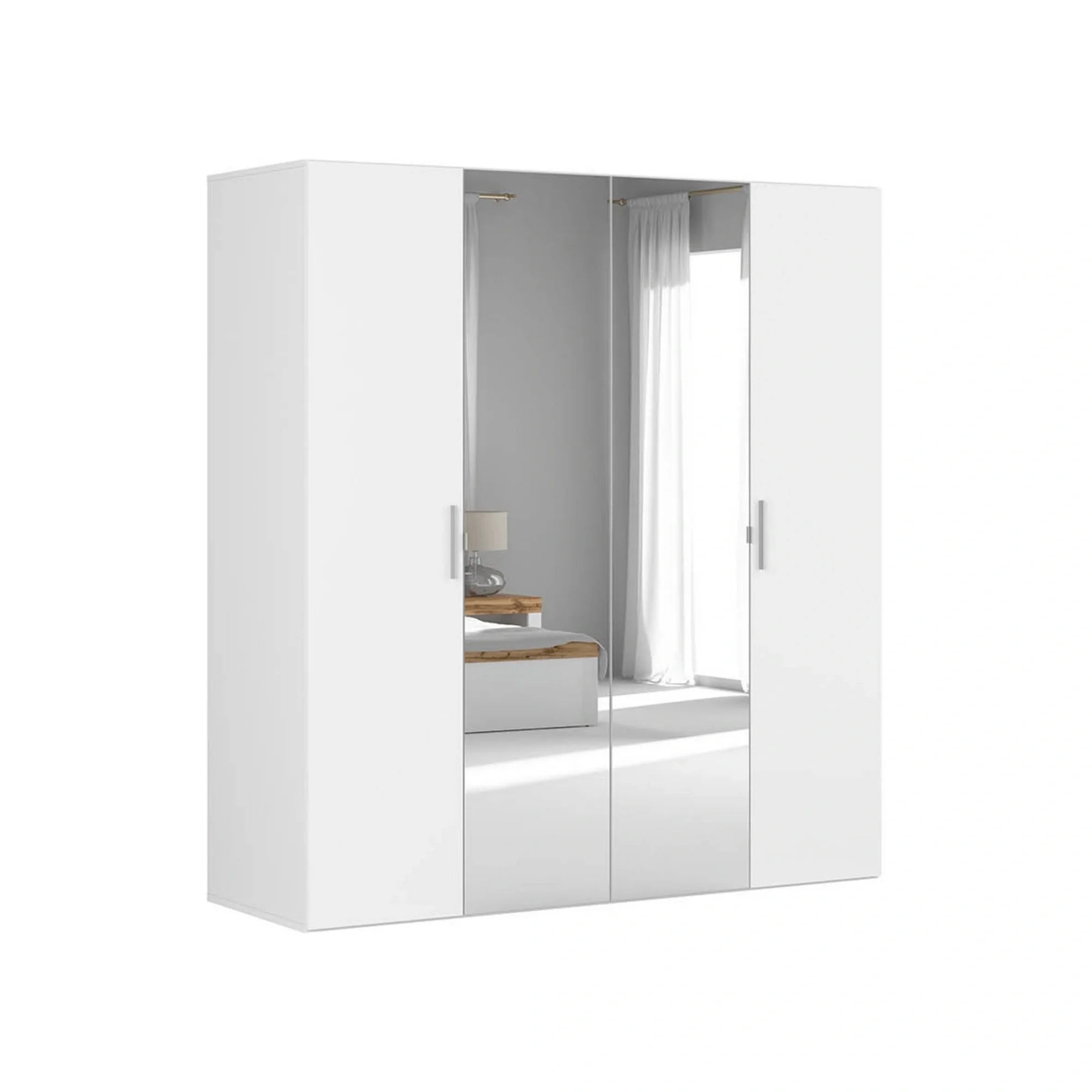 Dressing FLEX, alb, PAL, cu 4 usi si oglinda, 200x66x218 cm