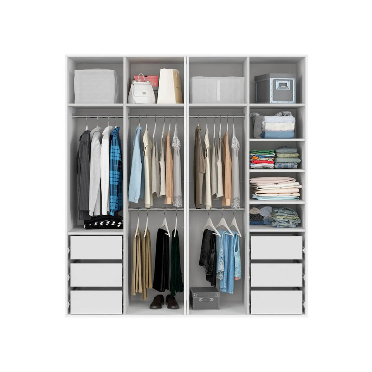 Dressing FLEX, alb, PAL, cu 4 usi si oglinda, 200x66x218 cm