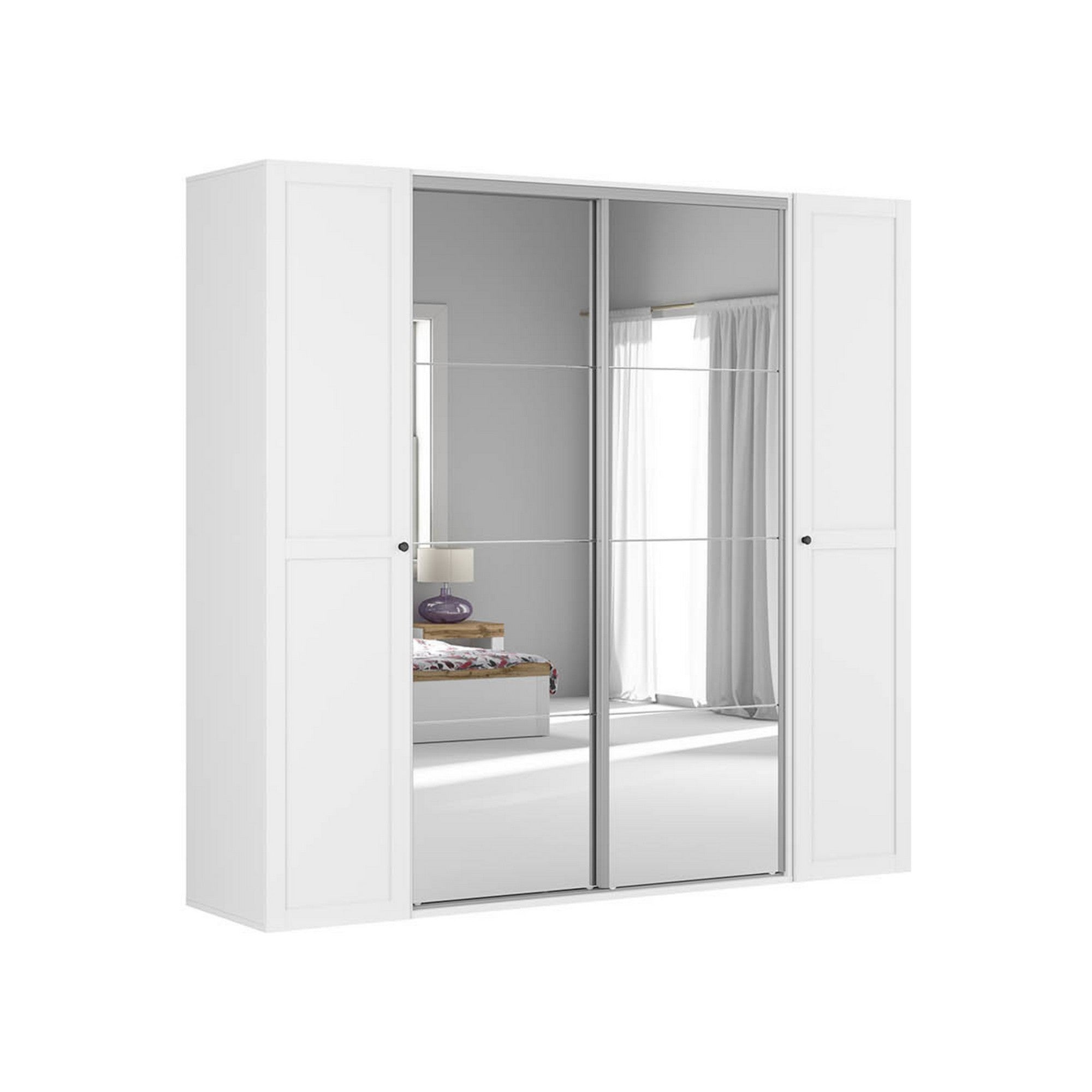 Dressing FLEX, alb, PAL, cu 4 usi si oglinda, 250x66x240 cm