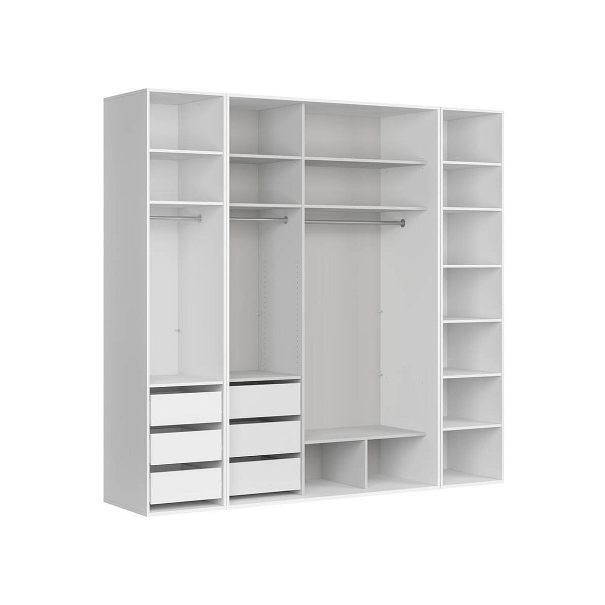 Dressing FLEX, alb, PAL, cu 4 usi si oglinda, 250x66x240 cm