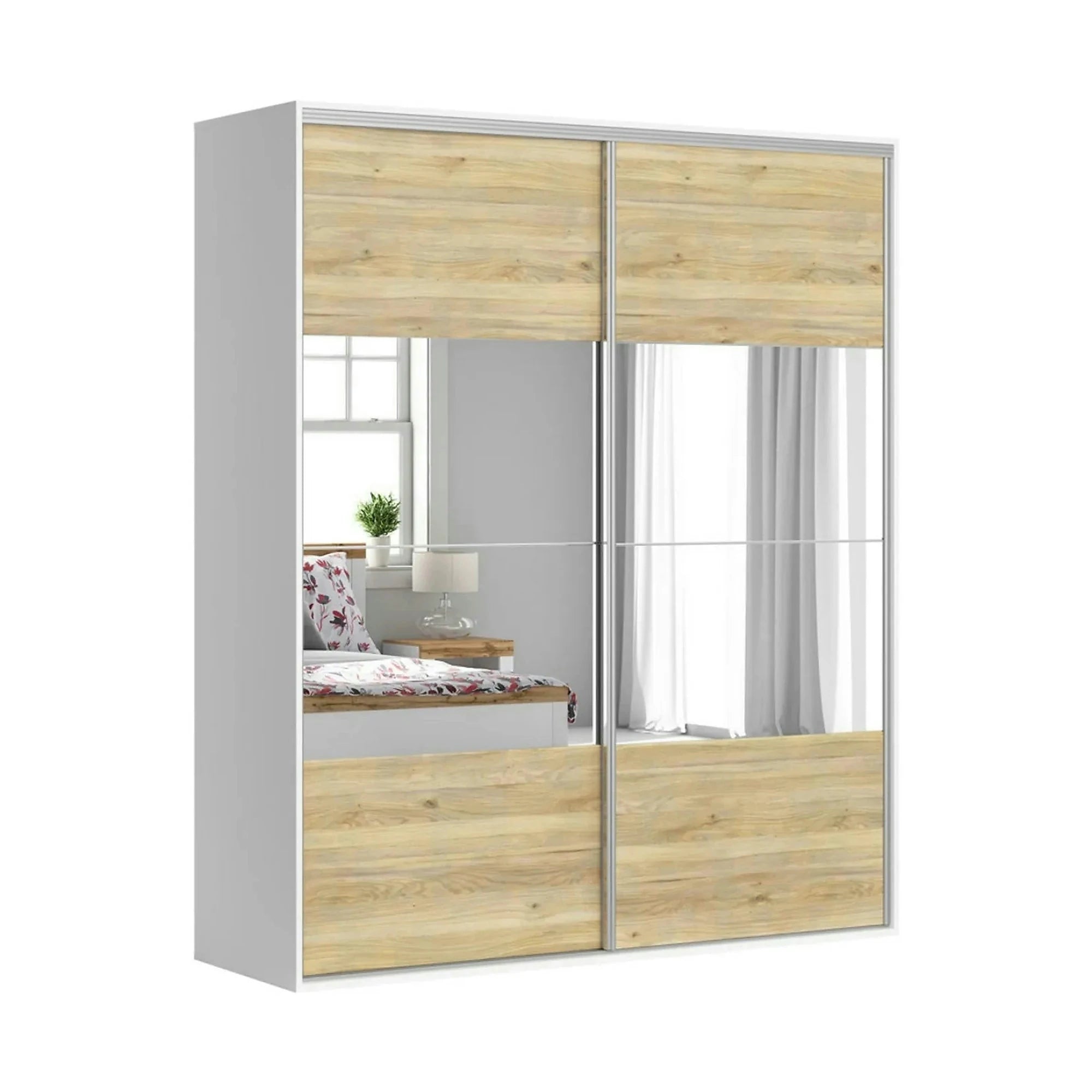 Dressing FLEX, alb/stejar, PAL, cu 2 usi, 200x66x240 cm