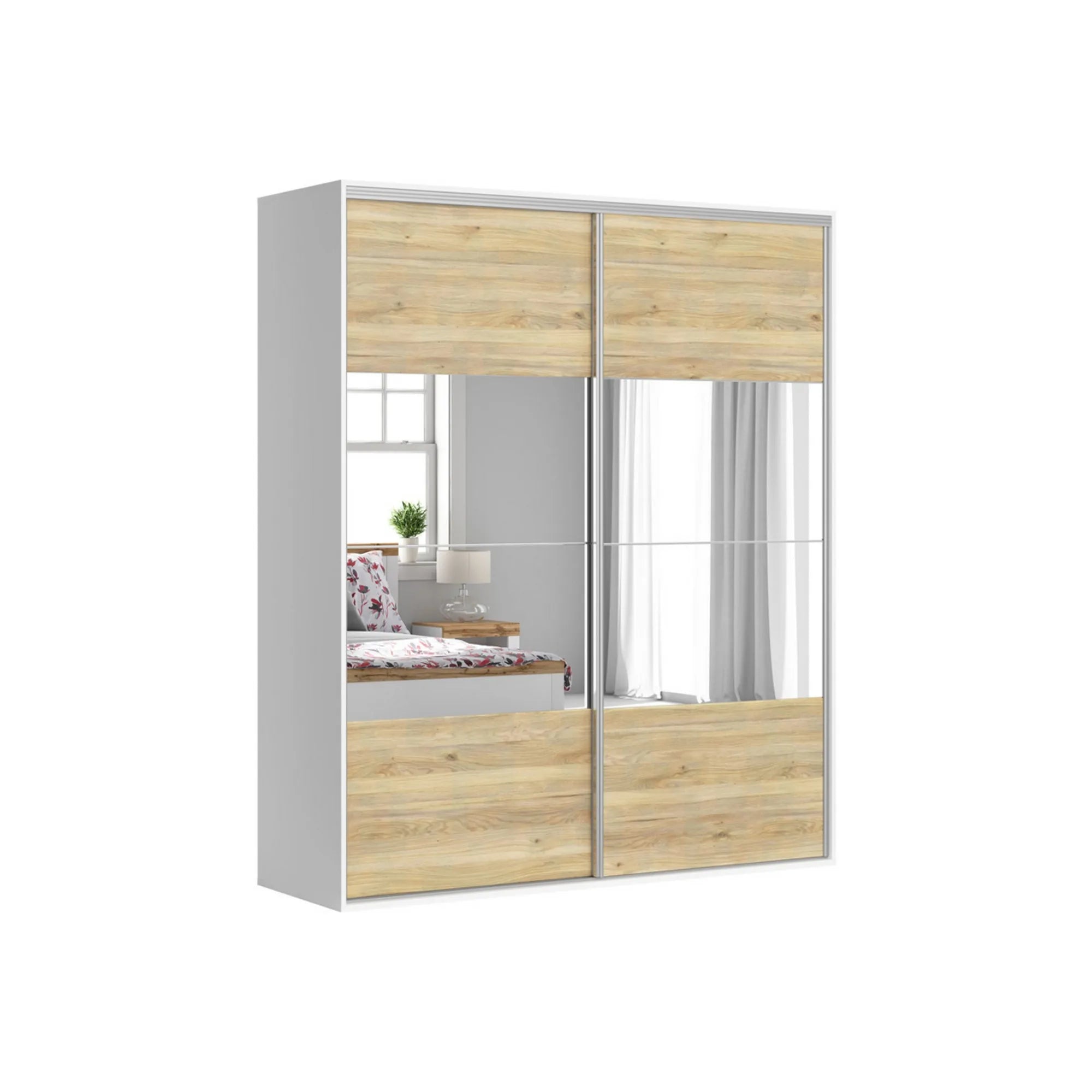 Dressing FLEX, alb/stejar, PAL, cu 2 usi, 200x66x240 cm