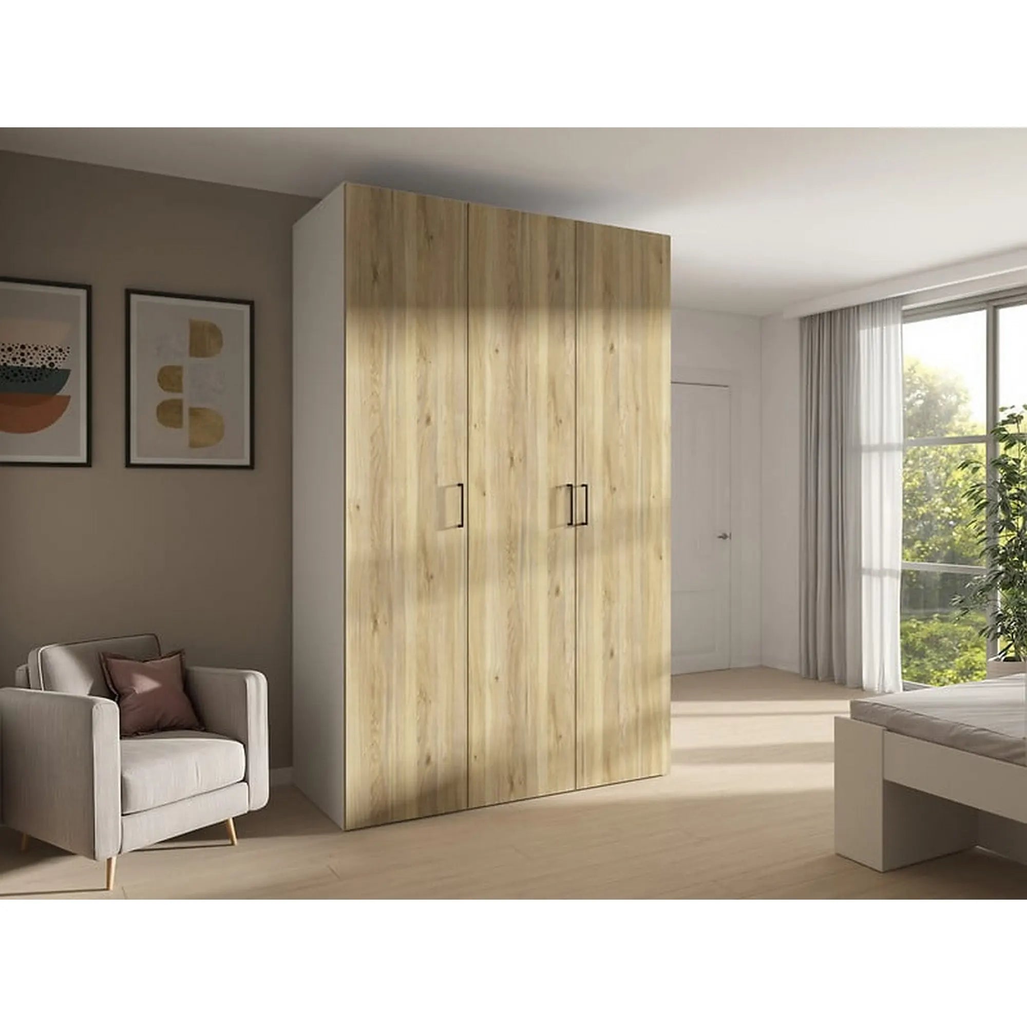 Dressing FLEX, alb/stejar, PAL, cu 4 usi, 200x66x240 cm