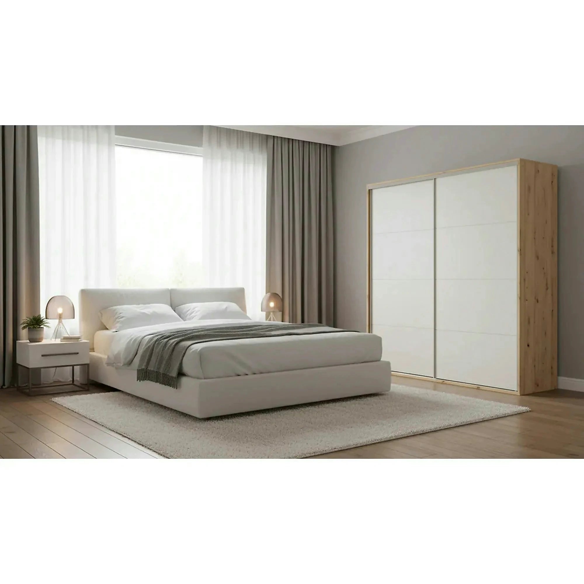 Dressing FLEX, casmir/stejar artisan, PAL, cu 2 usi glisante, 220x66x240 cm
