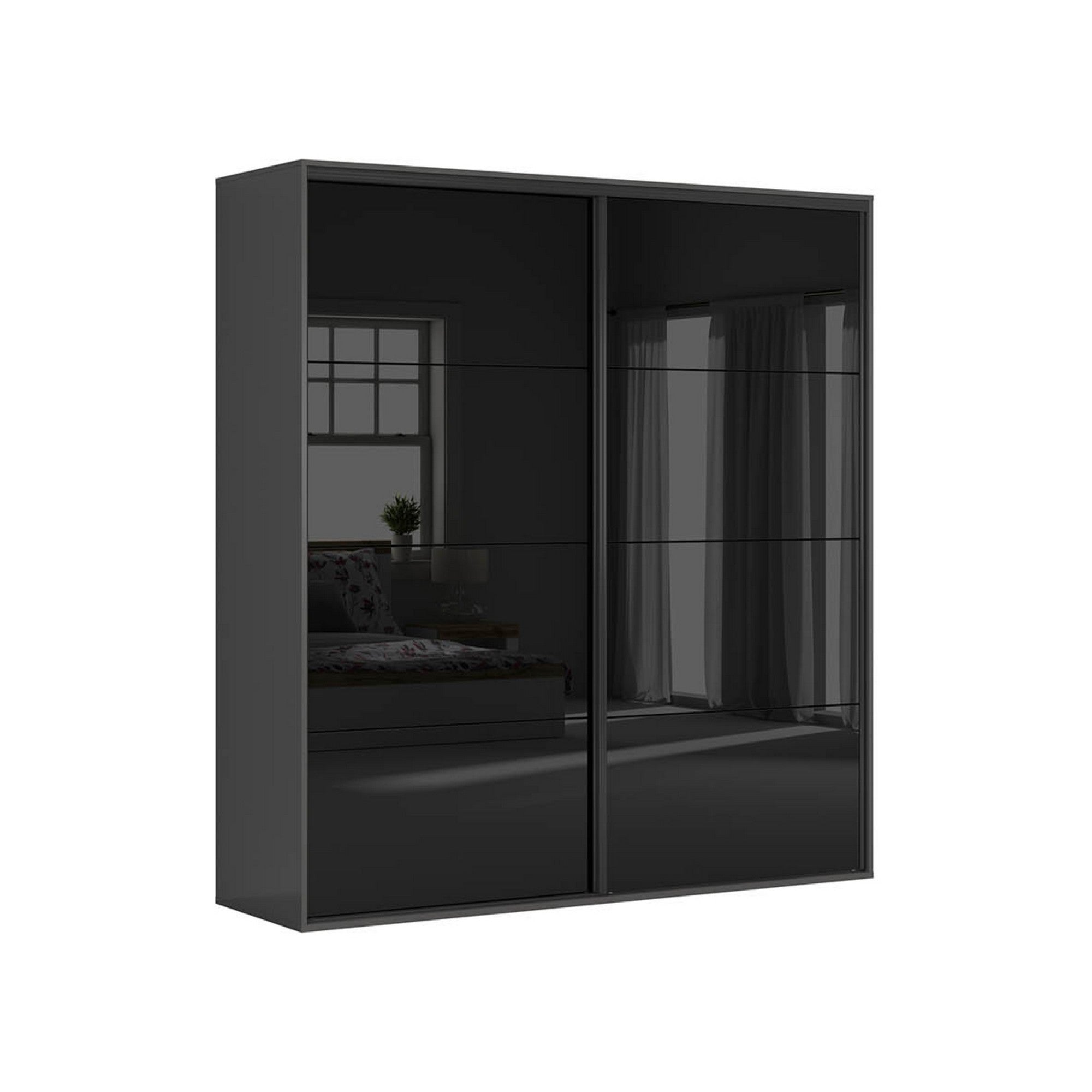 Dressing FLEX, gri grafit/negru lucios, PAL, cu 2 usi, 220x66x240 cm